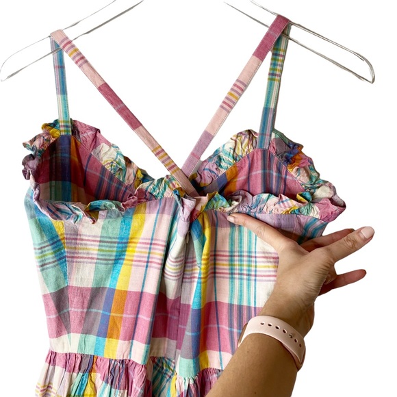 Polo Ralph Lauren Madras Day Dress Ruffle Pastel Spring Colors Midi Sundress 10 - Picture 8 of 14